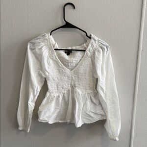 Chic White V-Neck Smocked Blouse